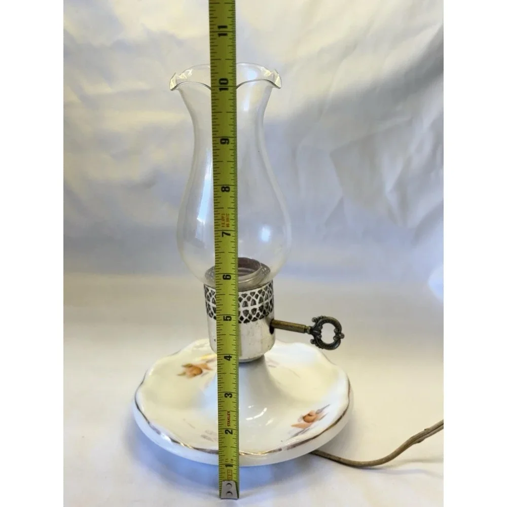 Milk Glass Hurricane Vanity Table Lamp Cottagecore Style Ruffled Clear Chimney